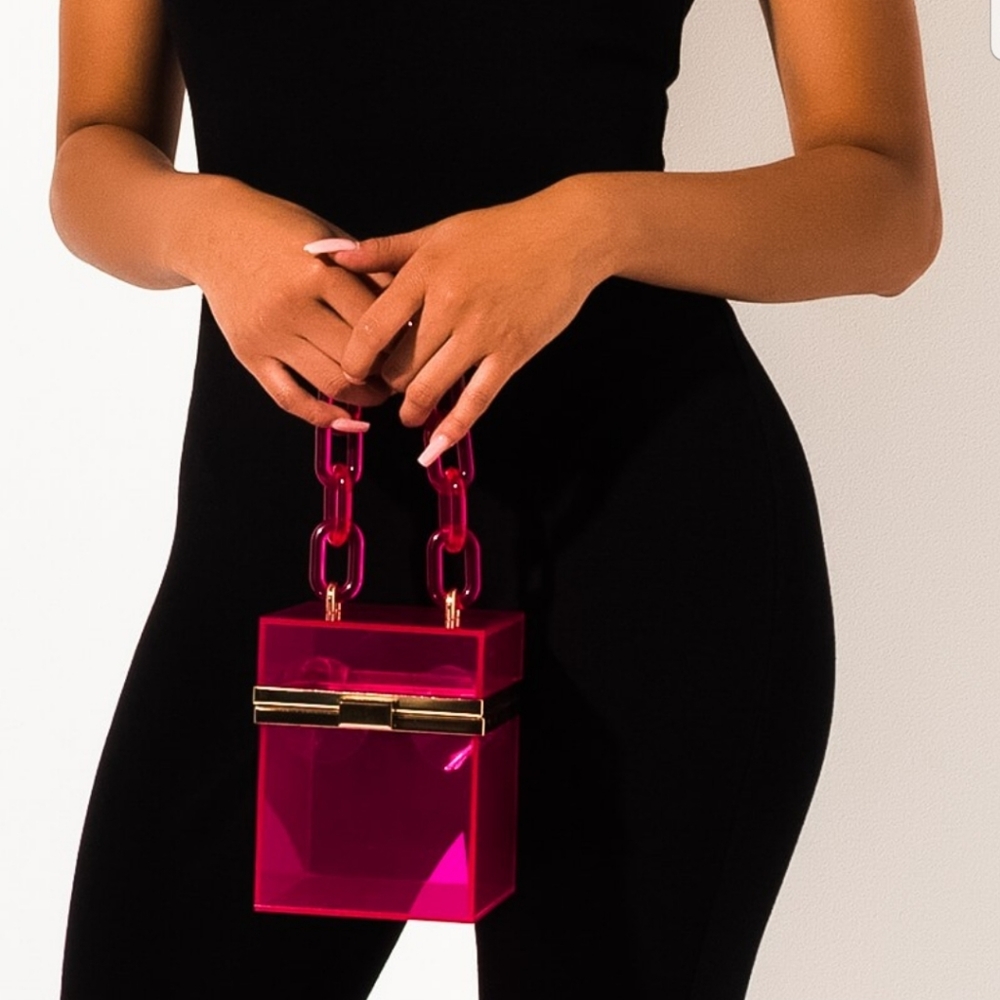 Pink box clutch crossbody